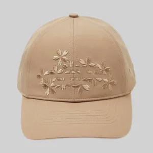 Floral Embroidered Baseball Cap - Camel