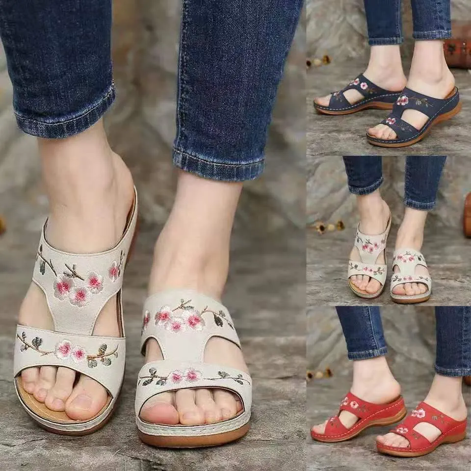 Flower Embroidered Vintage Casual Wedges Sandals