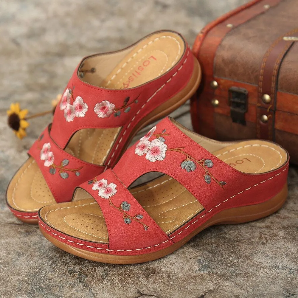Flower Embroidered Vintage Casual Wedges Sandals