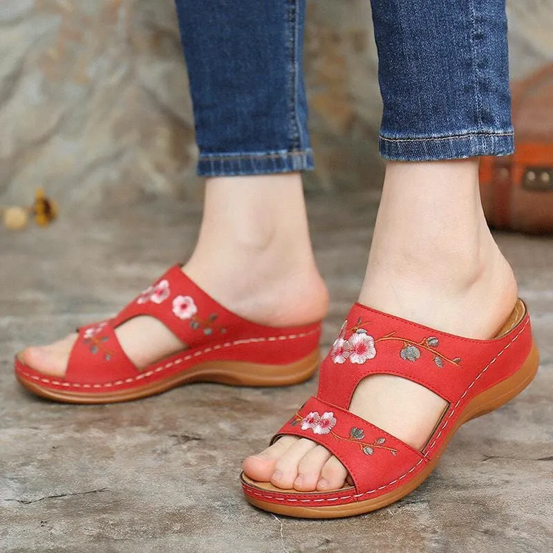 Flower Embroidered Vintage Casual Wedges Sandals