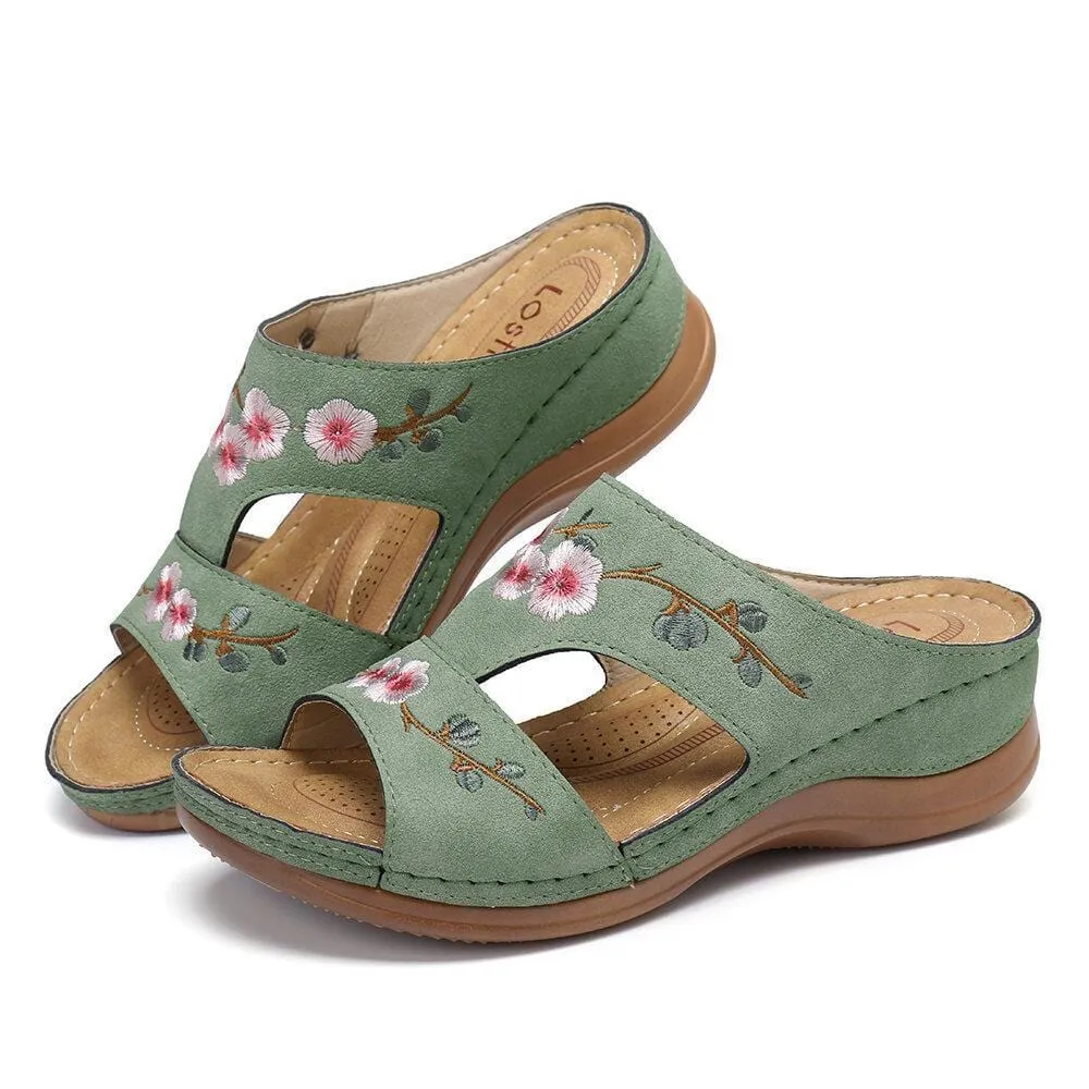 Flower Embroidered Vintage Casual Wedges Sandals
