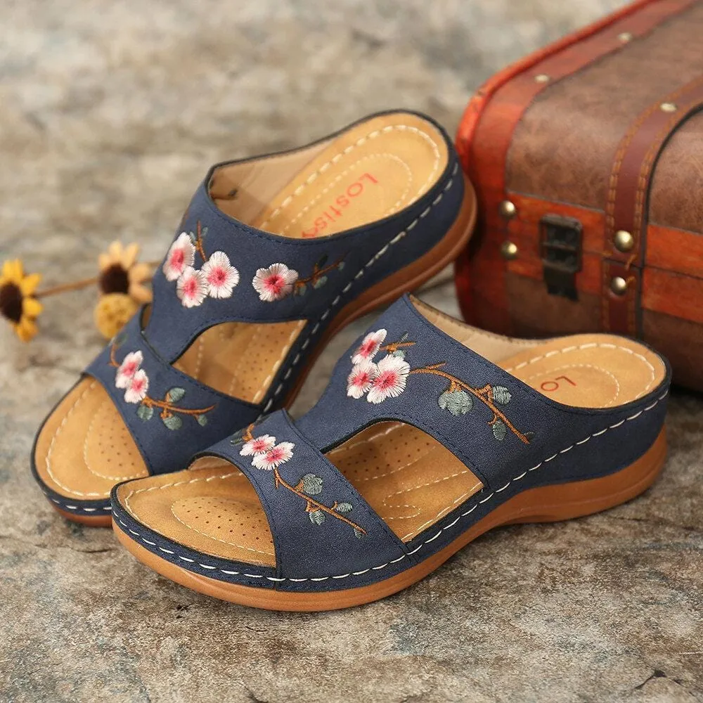 Flower Embroidered Vintage Casual Wedges Sandals