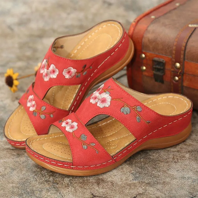 Flower Embroidered Vintage Casual Wedges Sandals
