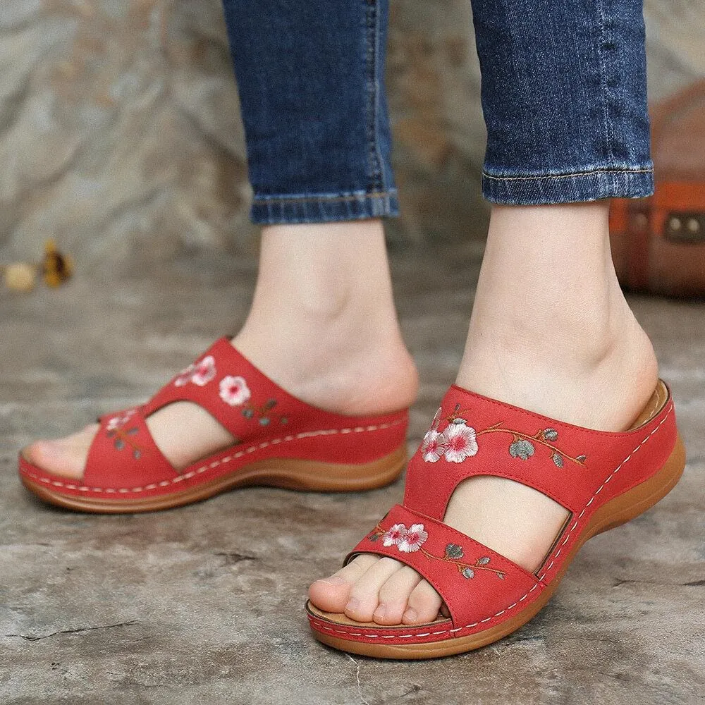 Flower Embroidered Vintage Casual Wedges Sandals