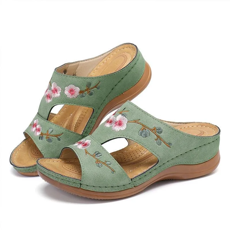 Flower Embroidered Vintage Casual Wedges Sandals