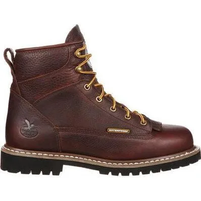 Georgia Men's Logger 6" Soft Toe Waterproof Lace-To-Toe Work Boot- Chocolate- GBOT052