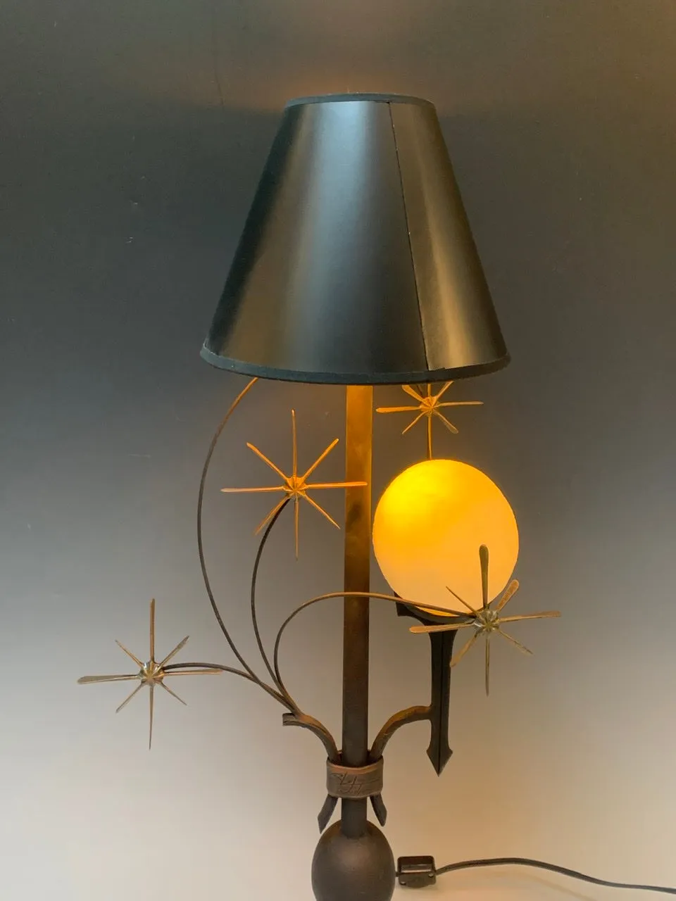 Handmade Moon and Star Table Lamp with Black Shade
