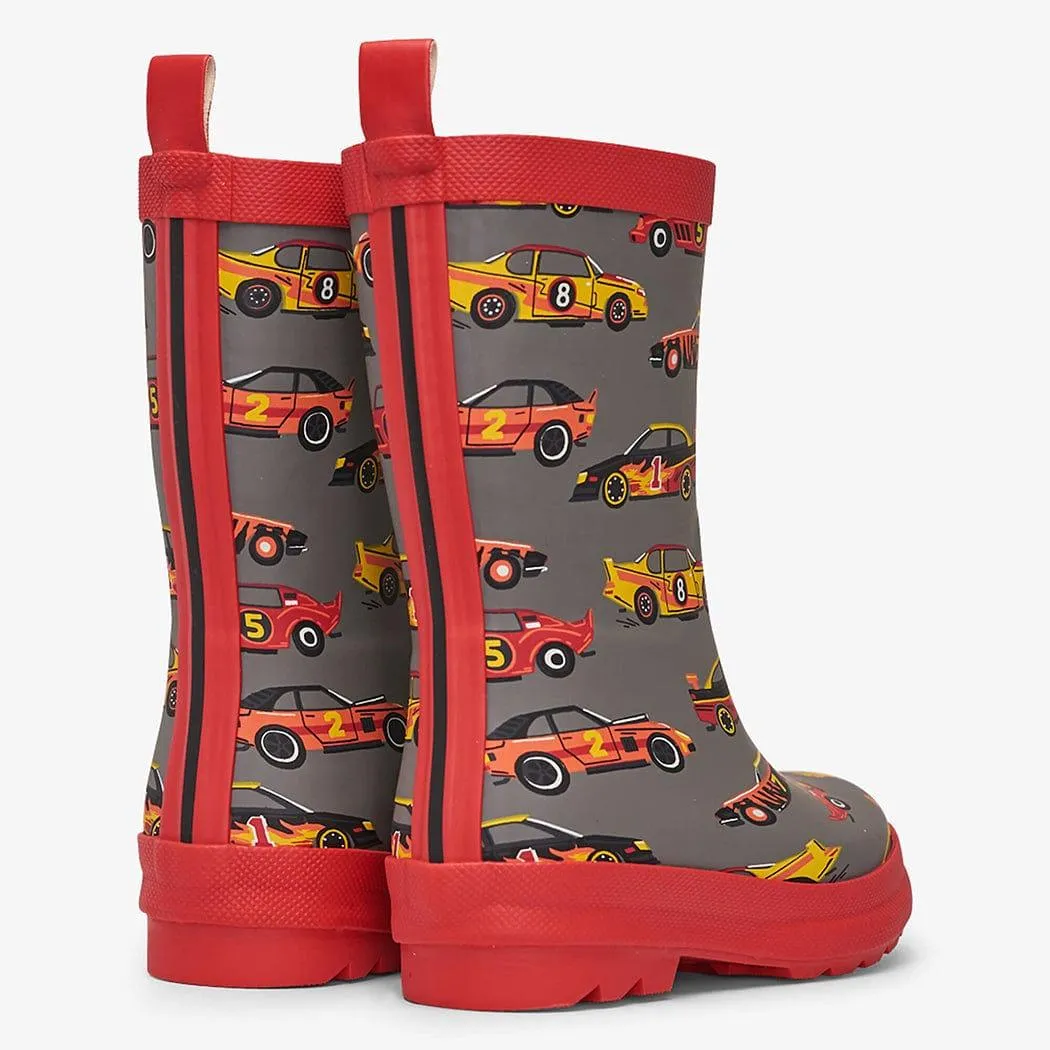 HATLEY Shiny Kids Rain Boots | Classic Race Cars size 6
