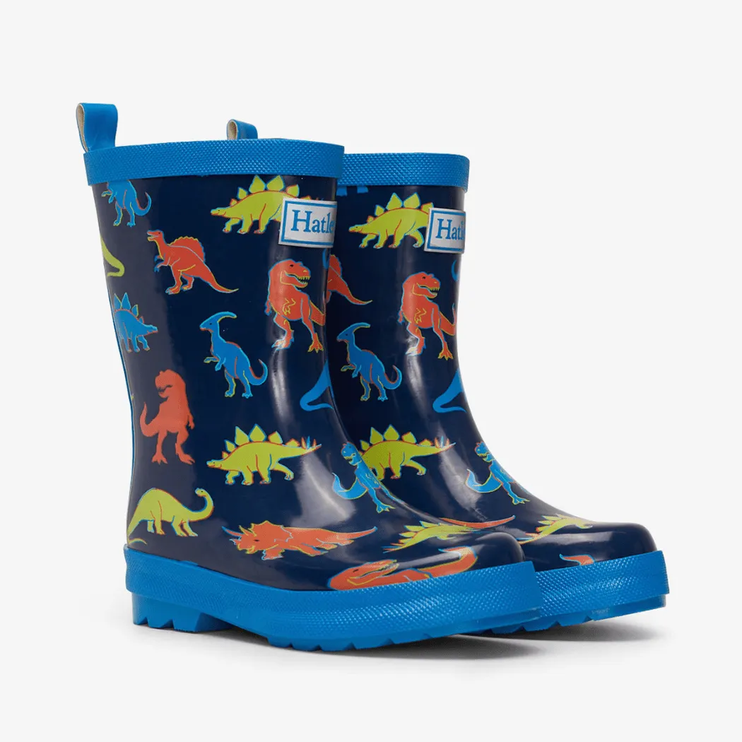 HATLEY Shiny Kids Rain Boots | Linework Dinos size 3
