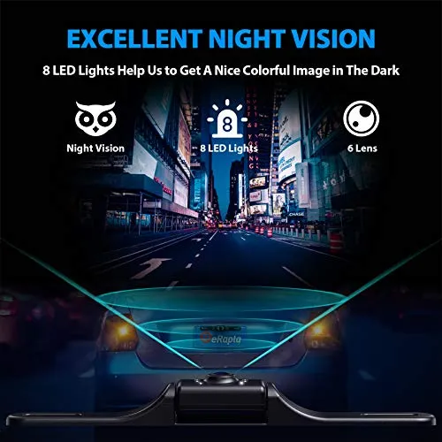 HD eRapta ERT01 Backup Camera Rear View License Plate Reverse Camera Universal for Pickup Truck Car SUV 149° Perfect Angle Night Vision 9 Level Waterproof HD 720 Image 3.0 Generation