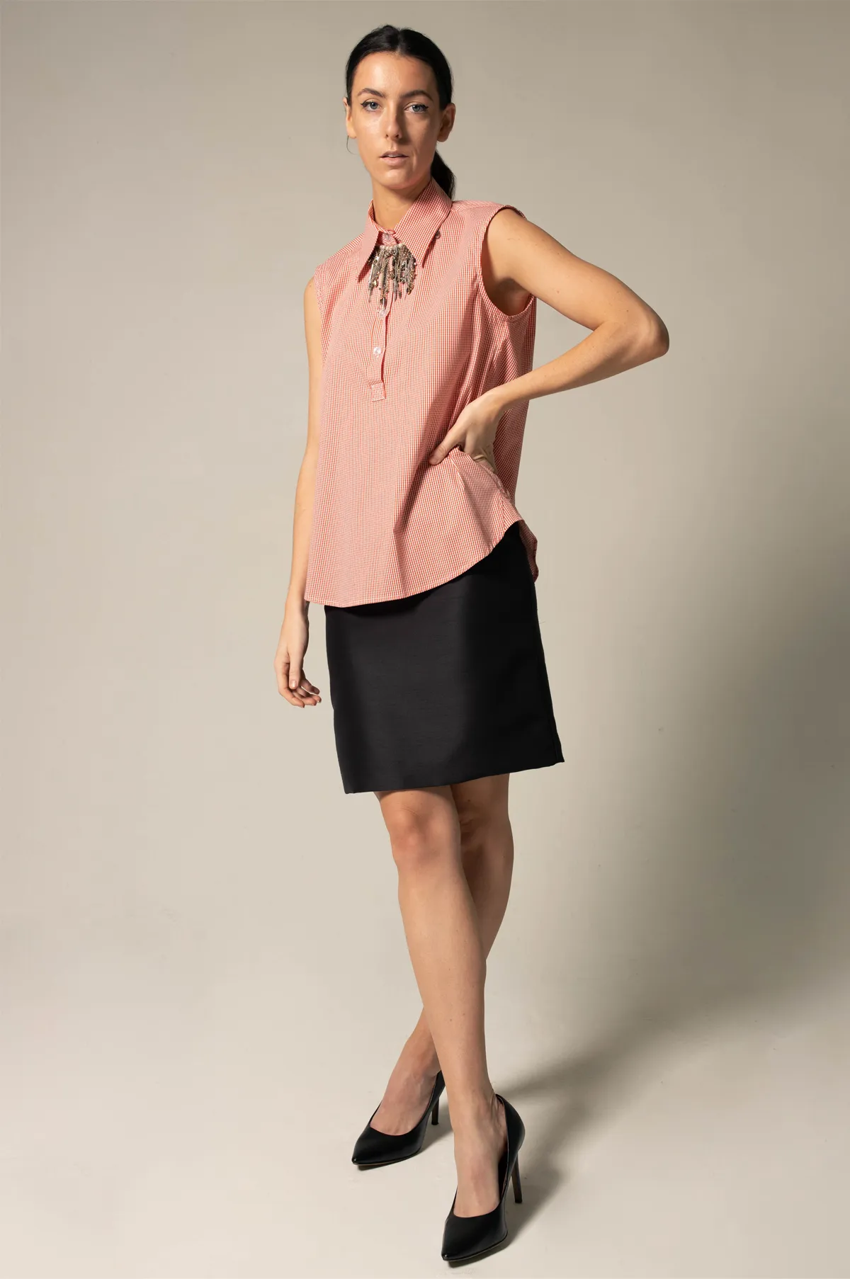 Italian Cotton Orange Sleeveless Top