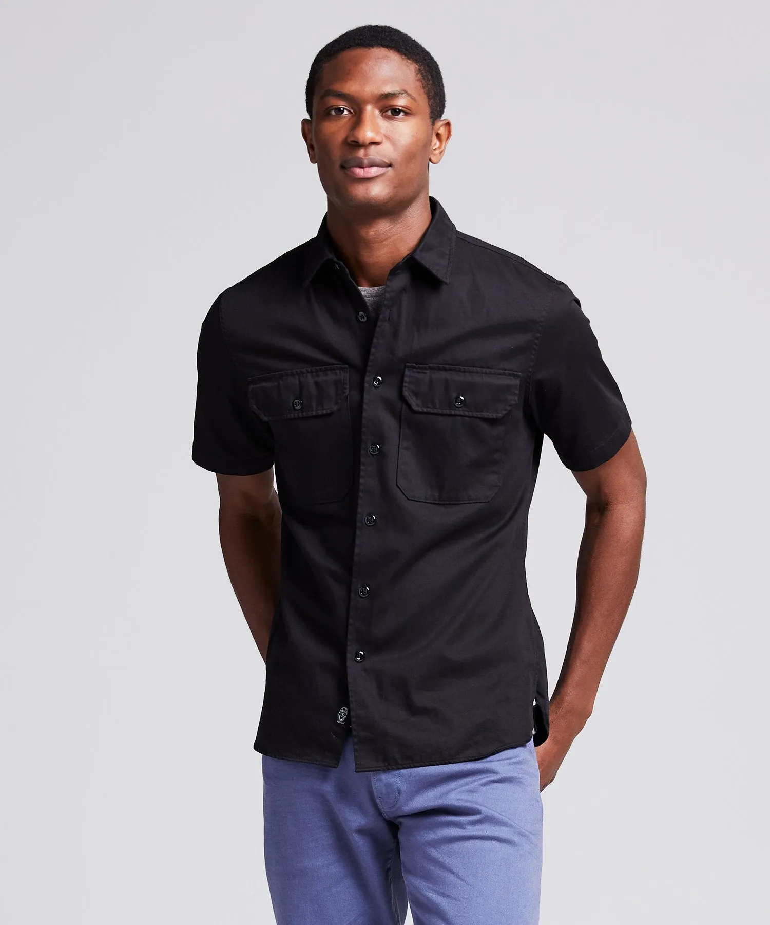 Italian Two Pocket Utility Short Sleeve Shirt in Black