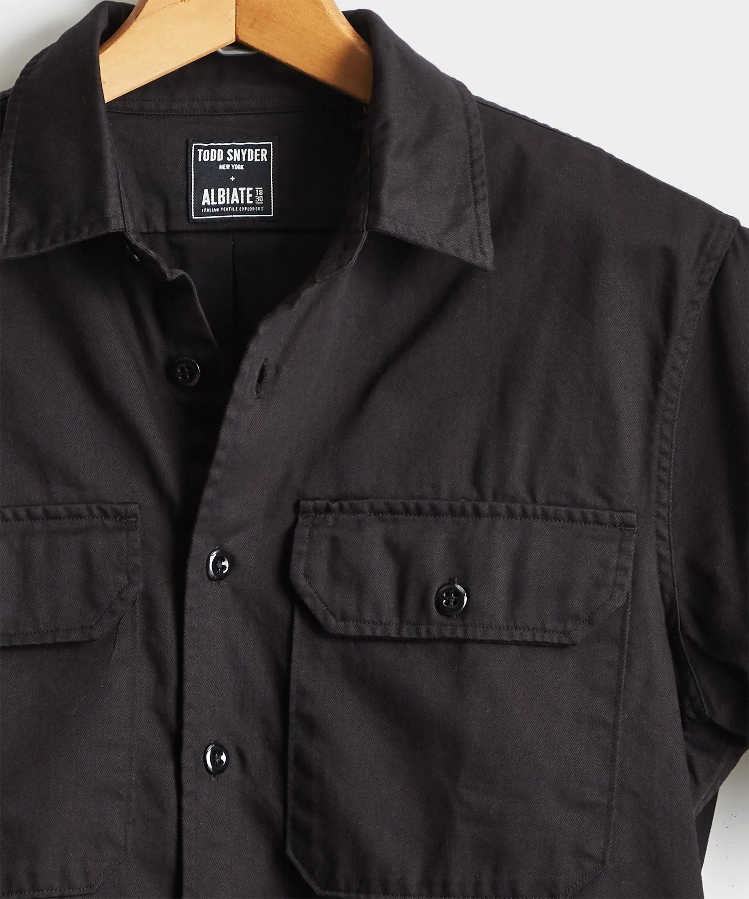 Italian Two Pocket Utility Short Sleeve Shirt in Black