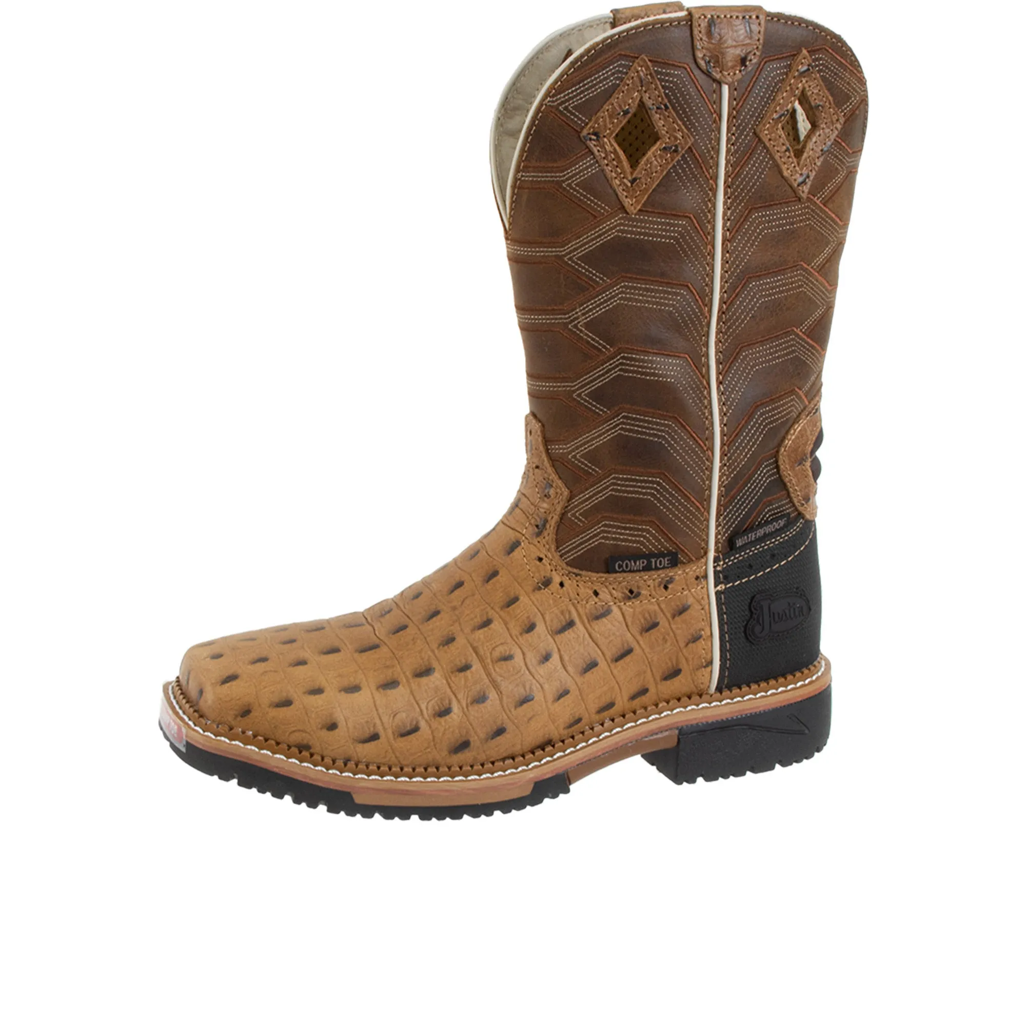 Justin Derrickman 12 Inch Composite Toe Caramel Croc Print