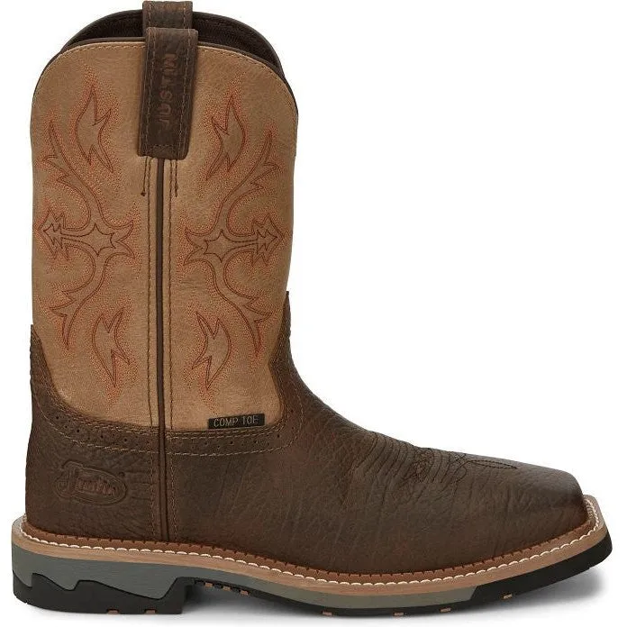 Justin Men's Bolt 11" Comp Toe WP Western Work Boot -Brown- SE4103