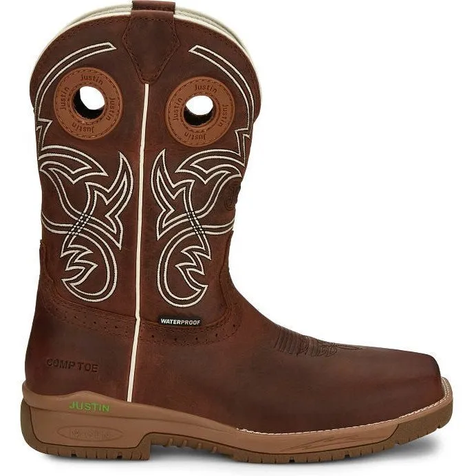 Justin Men's Nitread 11" Comp Toe WP Western Work Boot -Brown- CR3201
