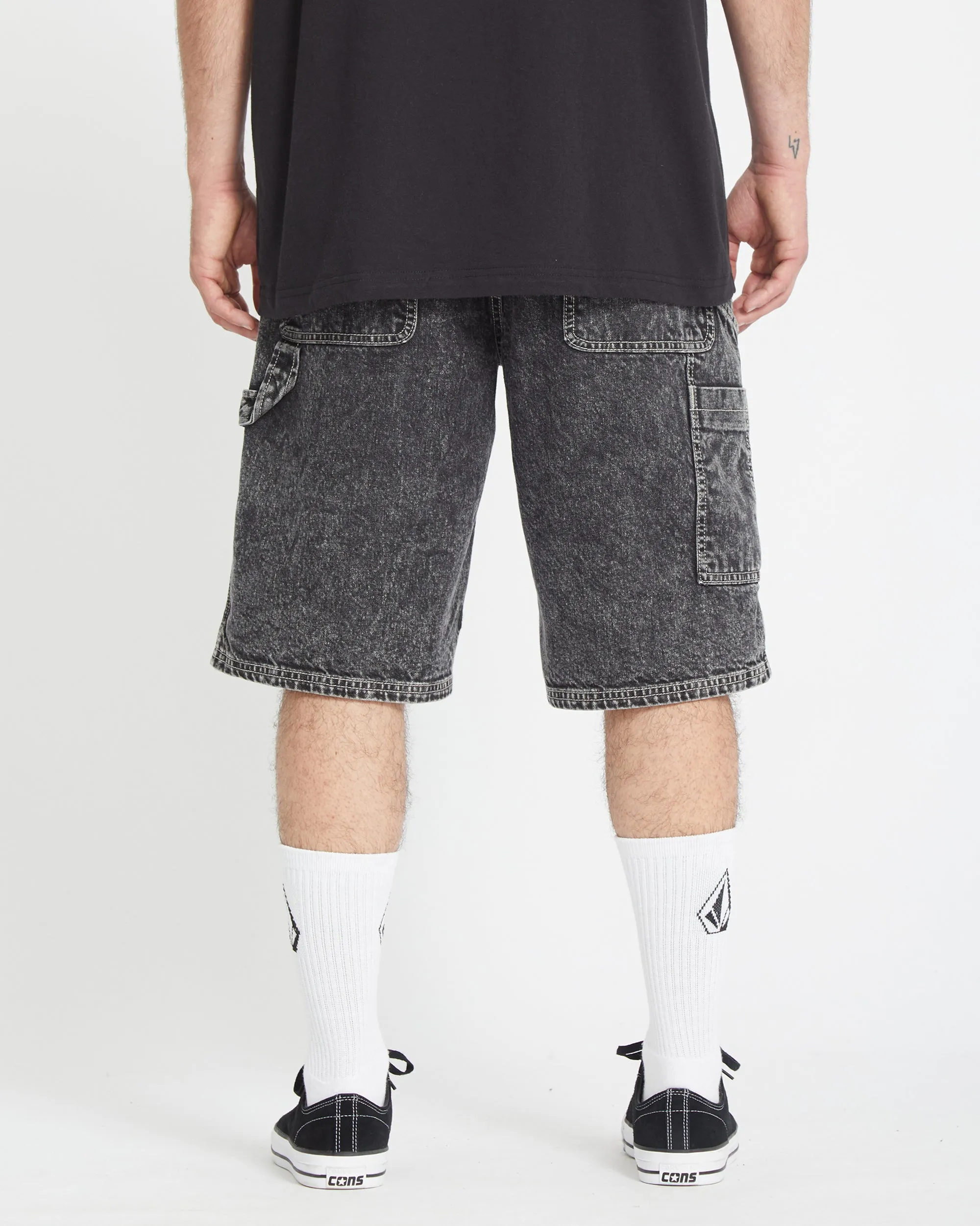 Labored Denim Utility Short - LIGHT ACID BLACK