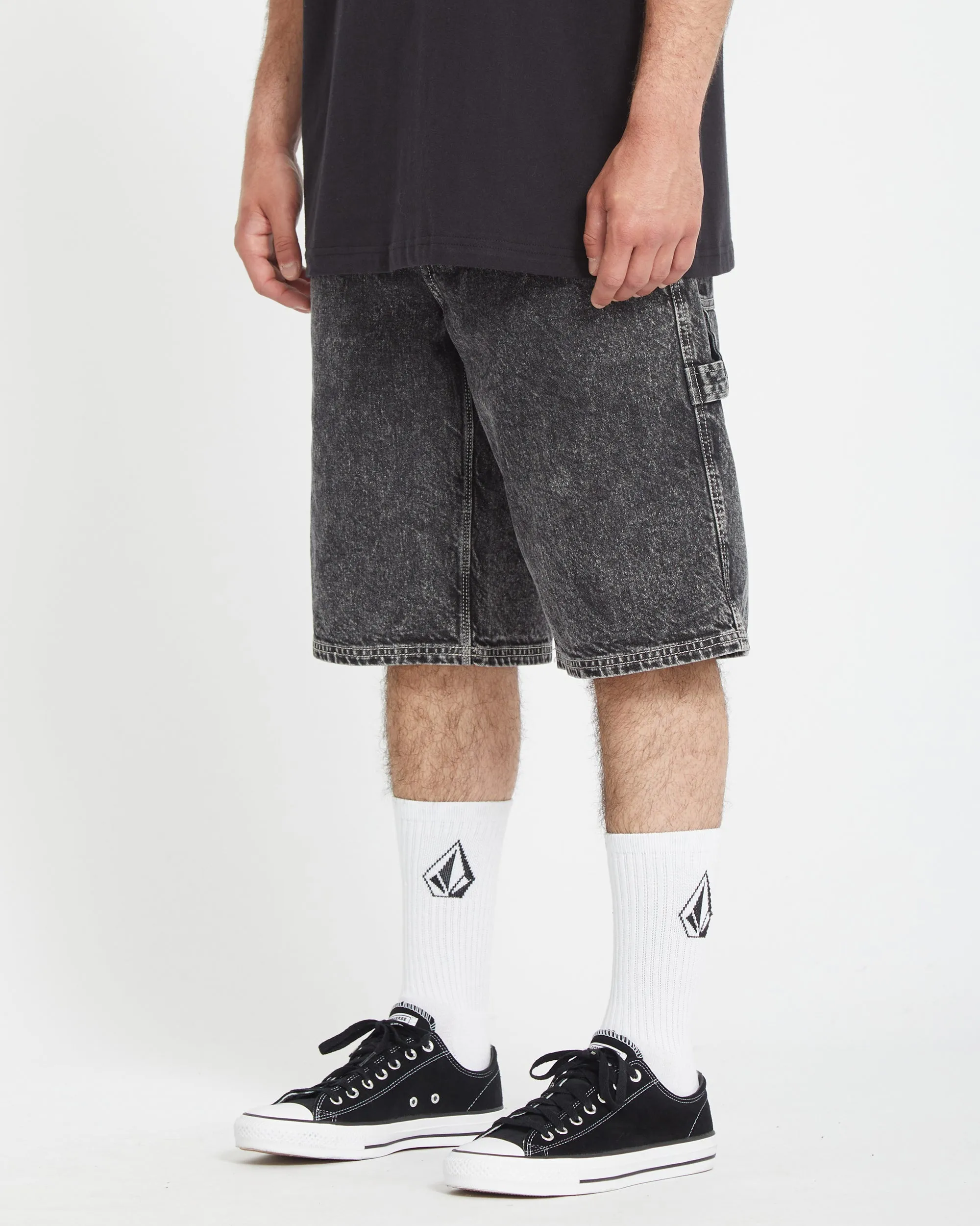 Labored Denim Utility Short - LIGHT ACID BLACK