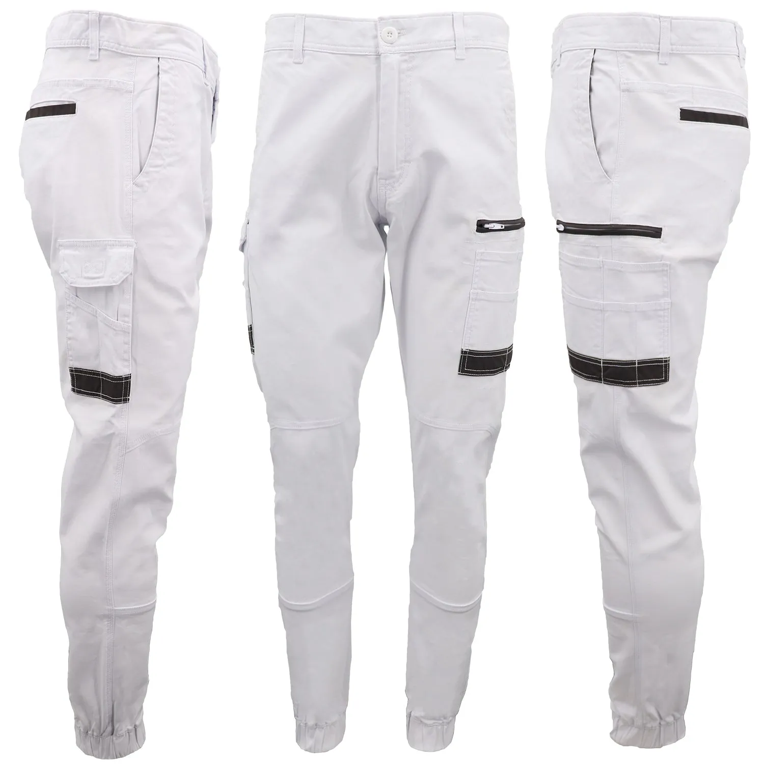 Men's Cargo Cotton Drill Work Pants UPF 50  13 Pockets Tradies Workwear Trousers, Khaki, 32