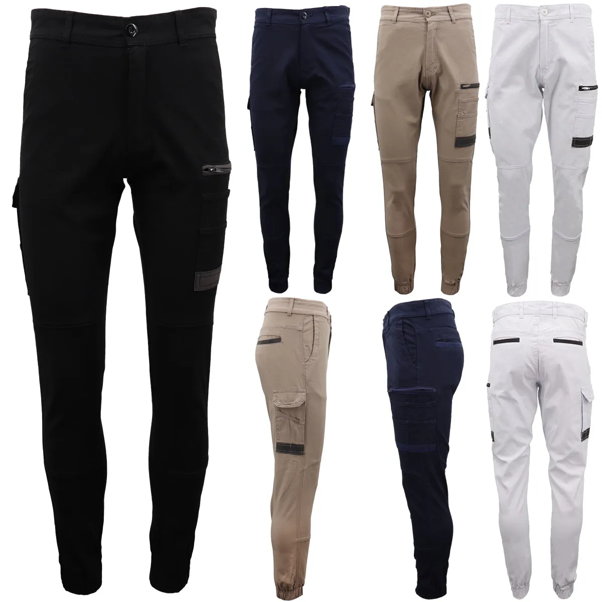Men's Cargo Cotton Drill Work Pants UPF 50  13 Pockets Tradies Workwear Trousers, Khaki, 32