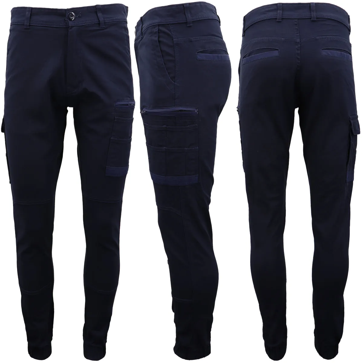 Men's Cargo Cotton Drill Work Pants UPF 50  13 Pockets Tradies Workwear Trousers, Khaki, 32