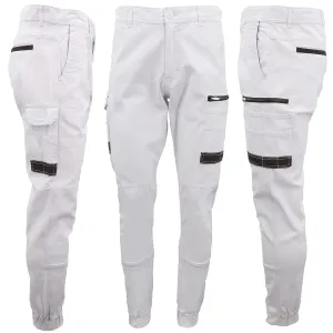 Men's Cargo Cotton Drill Work Pants UPF 50  13 Pockets Tradies Workwear Trousers, White, 40