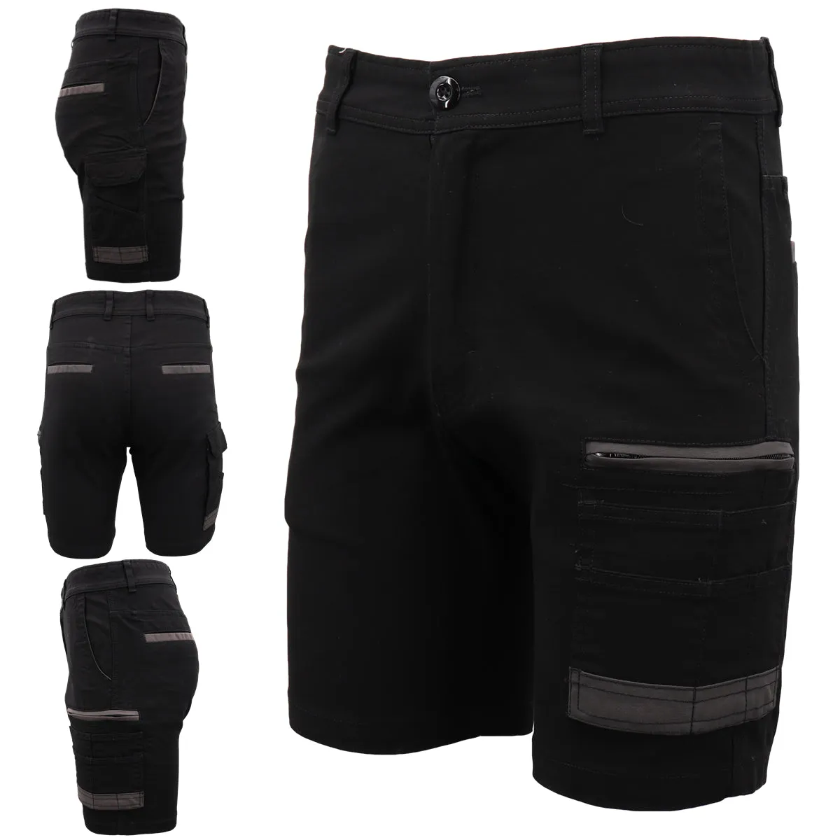 Mens Cargo Cotton Drill Work Shorts UPF 50  13 Pockets Tradies Workwear Trousers, Khaki, 40