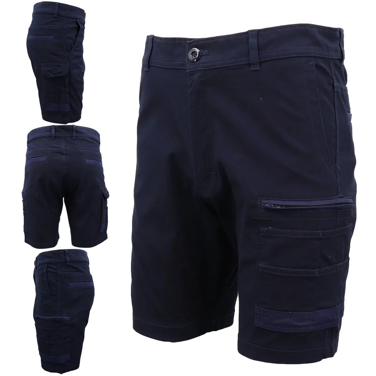 Mens Cargo Cotton Drill Work Shorts UPF 50  13 Pockets Tradies Workwear Trousers, Khaki, 40