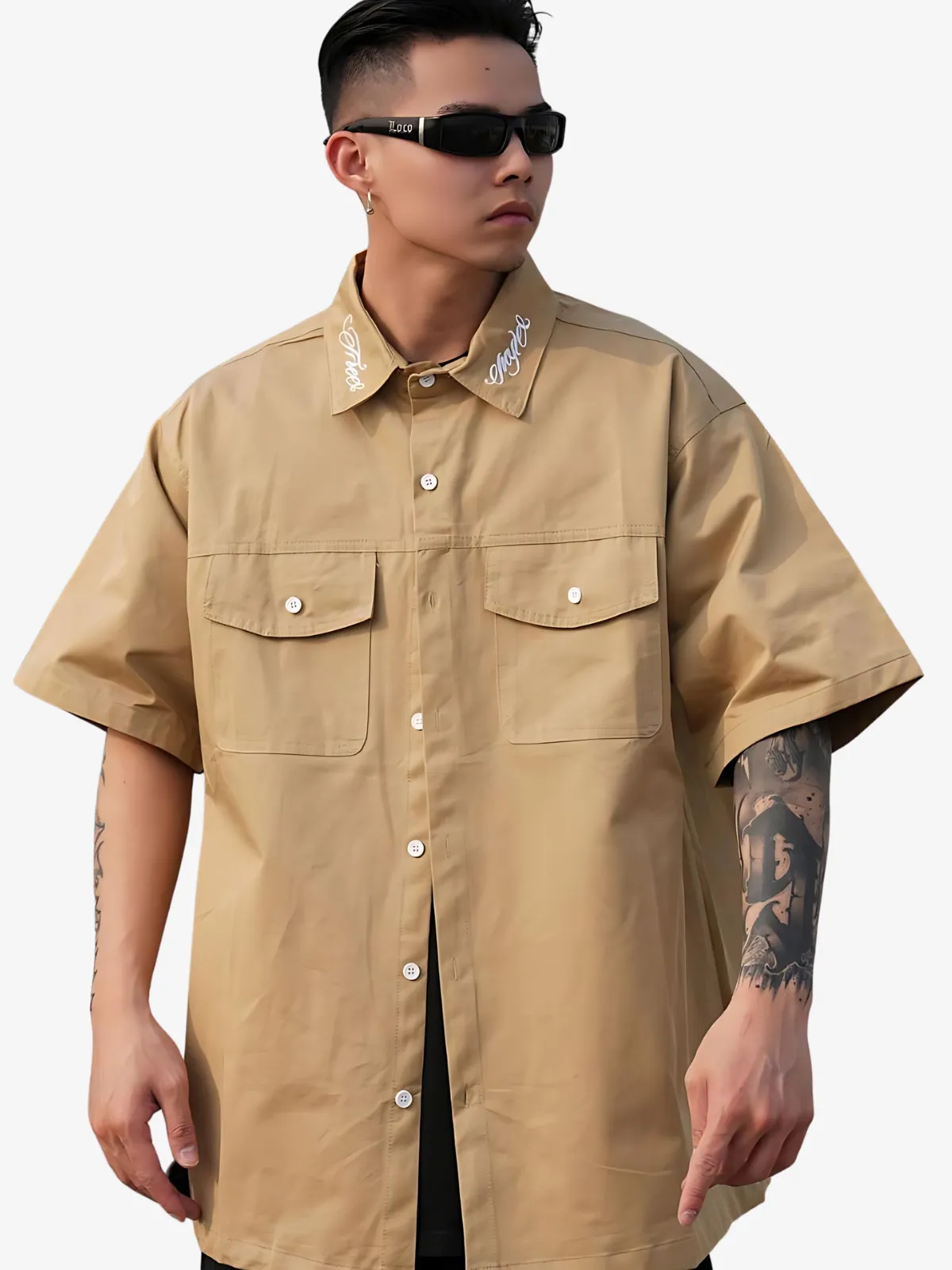 MEN'S HIP HOP EMBROIDERY WORKWEAR SHIRT