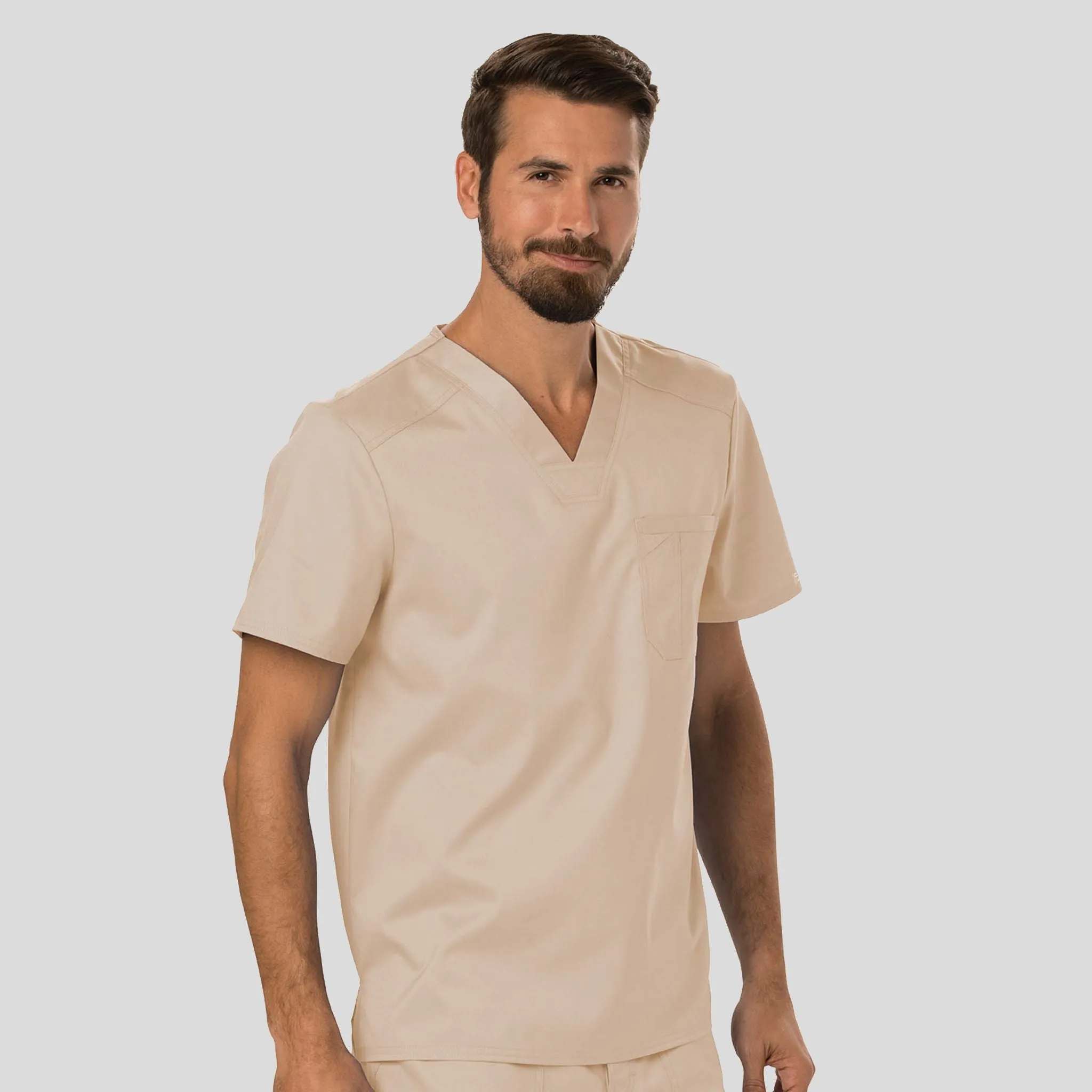 Men's V-Neck Solid Scrub Top | Khaki