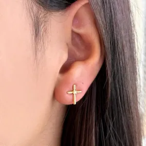 Mini Cross Stud Earrings In Gold