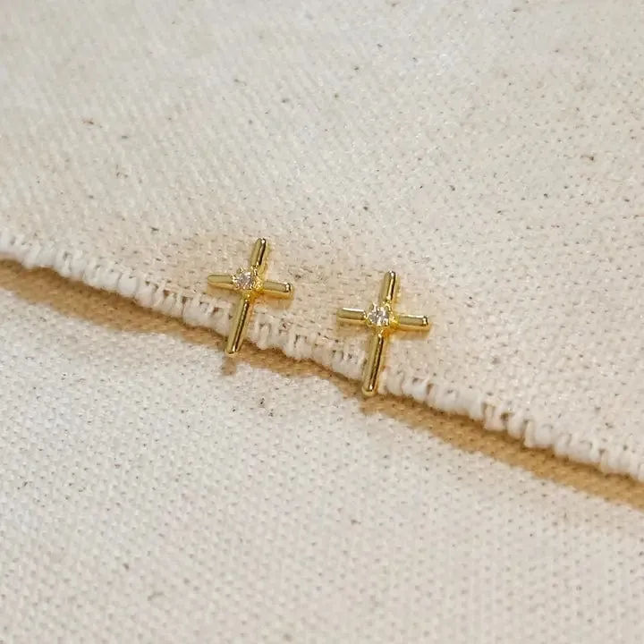 Mini Cross Stud Earrings In Gold