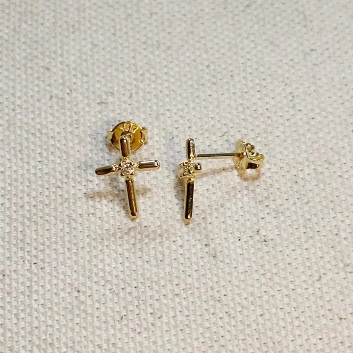 Mini Cross Stud Earrings In Gold