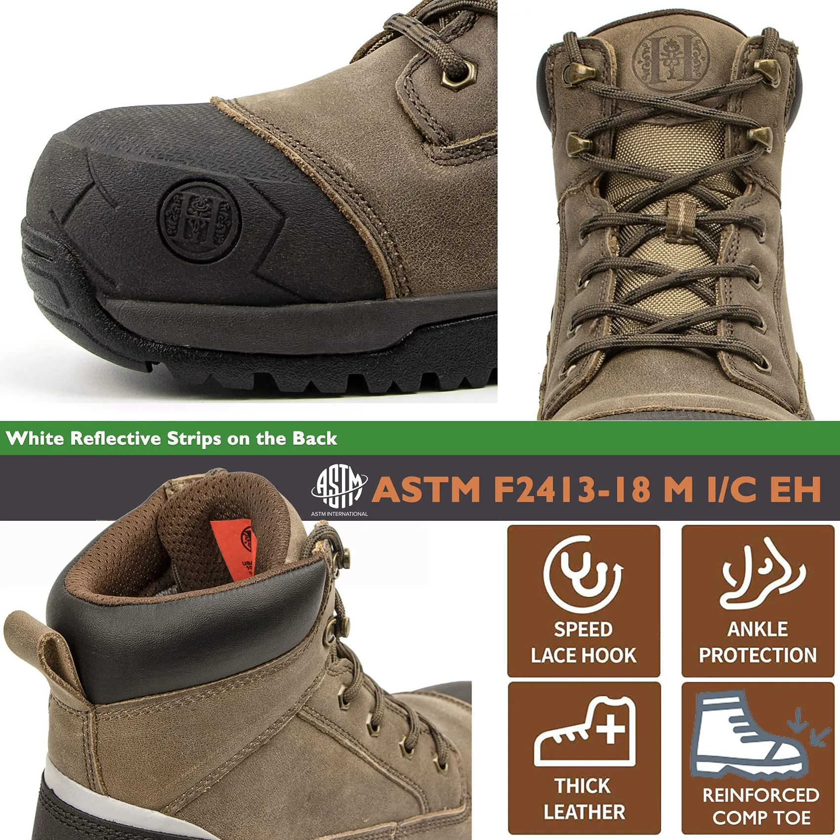 MK1127 Working Shoes for Men 6" Composite Toe Waterproof  Non-Slip Puncture-Proof Safety Anti-Static Work Boots