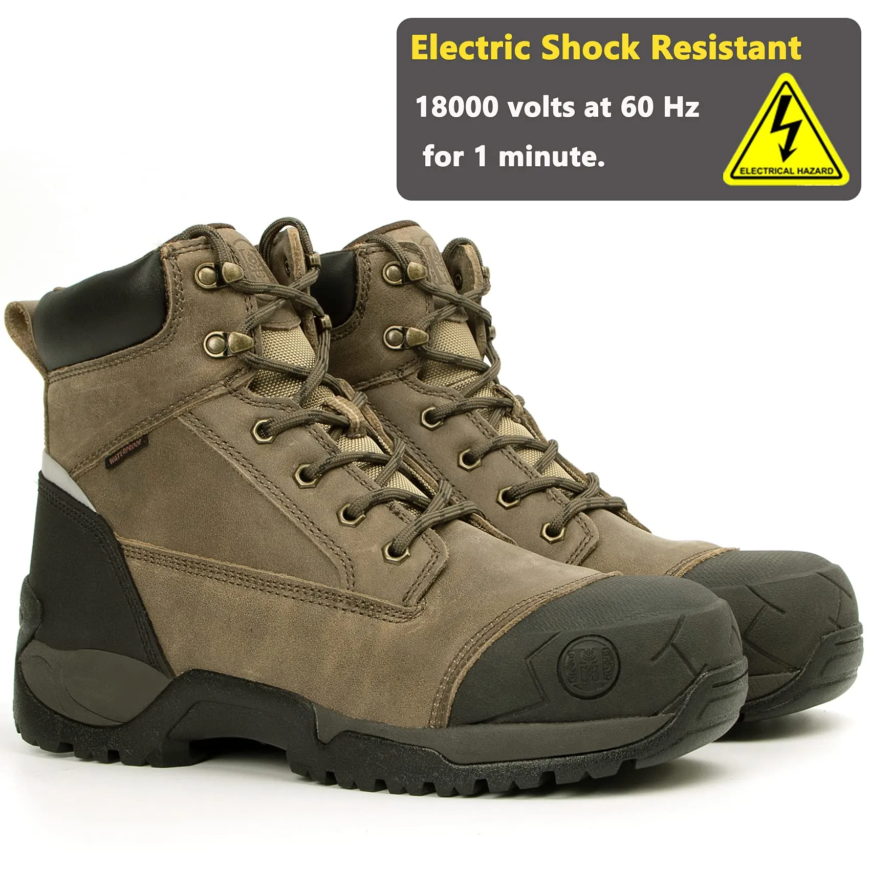 MK1127 Working Shoes for Men 6" Composite Toe Waterproof  Non-Slip Puncture-Proof Safety Anti-Static Work Boots