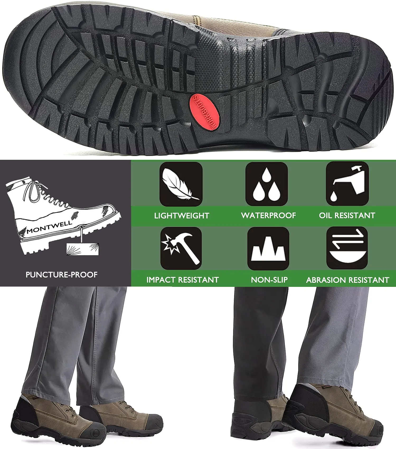 MK1127 Working Shoes for Men 6" Composite Toe Waterproof  Non-Slip Puncture-Proof Safety Anti-Static Work Boots