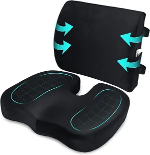 New Qutool Orthopedic Memory Foam Seat Cushion and Lumbar Support Back Pillow for Lower Back Tailbone and Sciatica Relief Office Chair and Car Seat Cushion Set with Premium Adjustable Strap (Black) Retails $104 