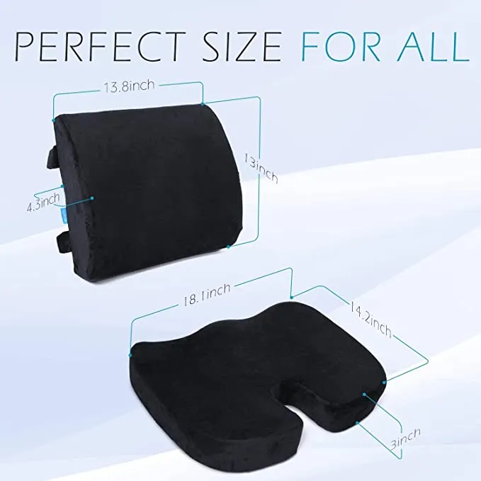 New Qutool Orthopedic Memory Foam Seat Cushion and Lumbar Support Back Pillow for Lower Back Tailbone and Sciatica Relief Office Chair and Car Seat Cushion Set with Premium Adjustable Strap (Black) Retails $104 