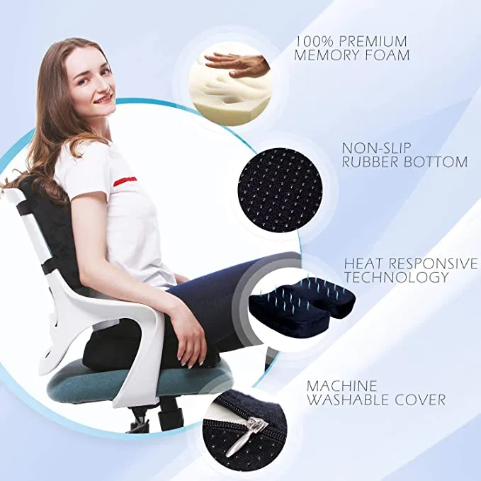 New Qutool Orthopedic Memory Foam Seat Cushion and Lumbar Support Back Pillow for Lower Back Tailbone and Sciatica Relief Office Chair and Car Seat Cushion Set with Premium Adjustable Strap (Black) Retails $104 