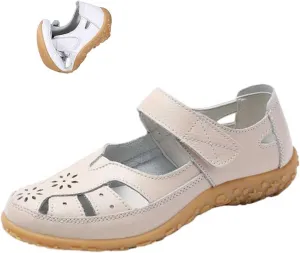 NEW Retails $45, Orthopedic Loafers in Breathable Leather, Women's Casual Comfort Closed Toe Orthopedic Shoes, Beige, Sz 6.5! Great indoor or work shoes
