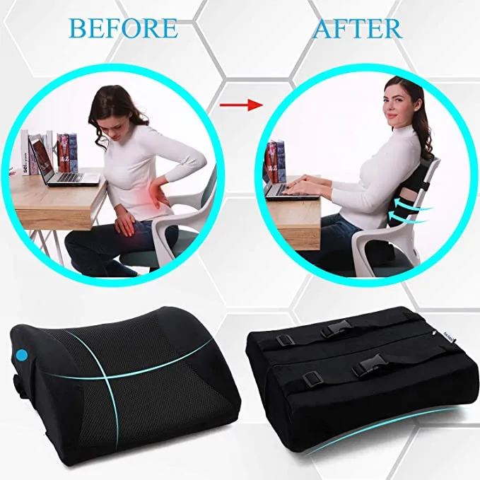 New Supa Modern Memory Foam Car Seat Cushion and 3D Mesh Lumbar Support Pillow Coccyx Orthopedic Seat Cushion for Office Chair Lumbar Support Back Pillow for Reliving Lower Back Pain