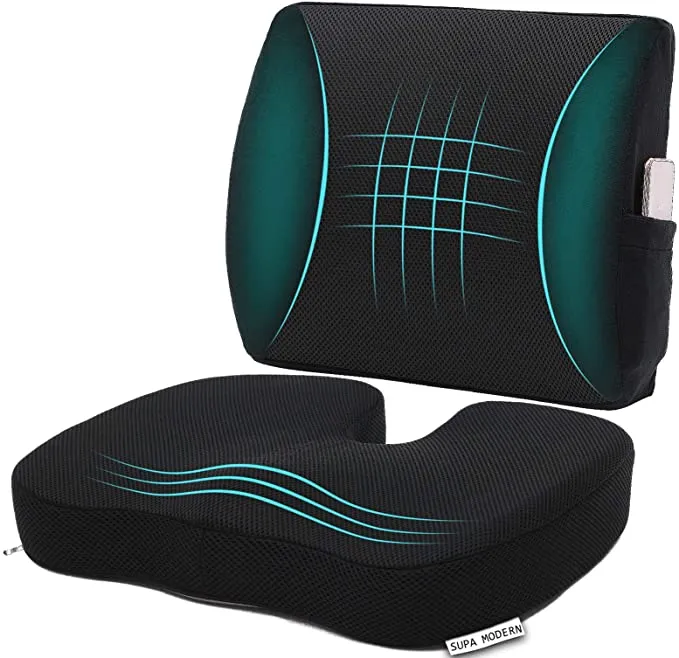 New Supa Modern Memory Foam Car Seat Cushion and 3D Mesh Lumbar Support Pillow Coccyx Orthopedic Seat Cushion for Office Chair Lumbar Support Back Pillow for Reliving Lower Back Pain