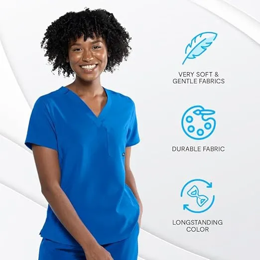 NEW Tasha   Me Women's Medical Scrub Chest Pocket Shirts - Modern Slim-Fit & V-Neck Style Top, Royal Blue, Sz 2XL