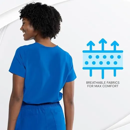 NEW Tasha   Me Women's Medical Scrub Chest Pocket Shirts - Modern Slim-Fit & V-Neck Style Top, Royal Blue, Sz 2XL