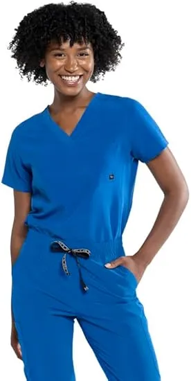 NEW Tasha   Me Women's Medical Scrub Chest Pocket Shirts - Modern Slim-Fit & V-Neck Style Top, Royal Blue, Sz 2XL