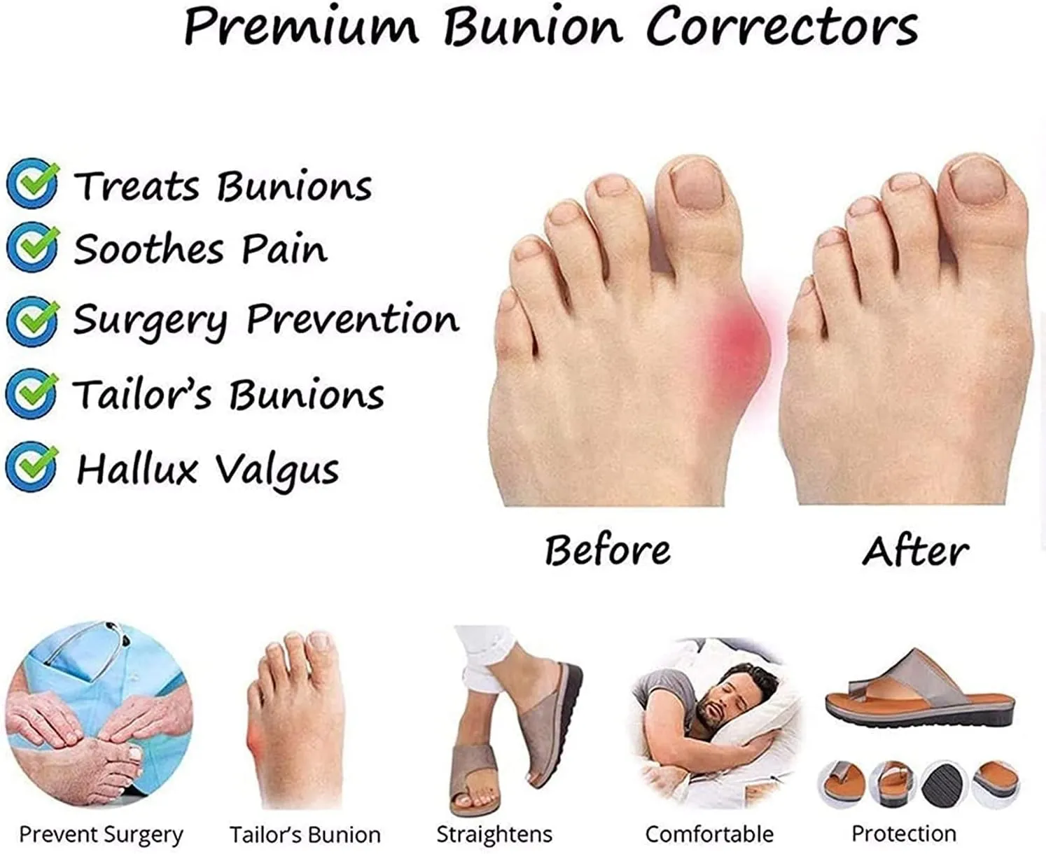 NEW Women's Bunion Corrector Sandal, Orthopedic Bunion Corrector Sandals , Sz 9, Retails $50