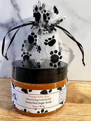 Orange Kitty Glow Handmade 5 Ounce Emulsified Sugar Scrub with Spoons - Blood Orange Essential Oil Scent