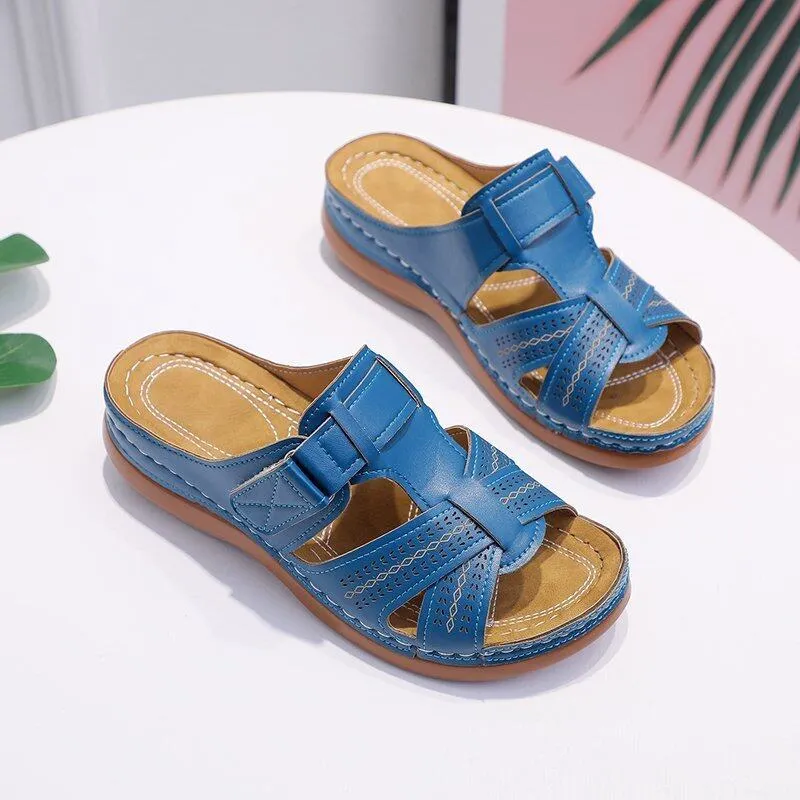 Orthopedic Leather Sandals with Adjustable Buckle and Non-slip Sole