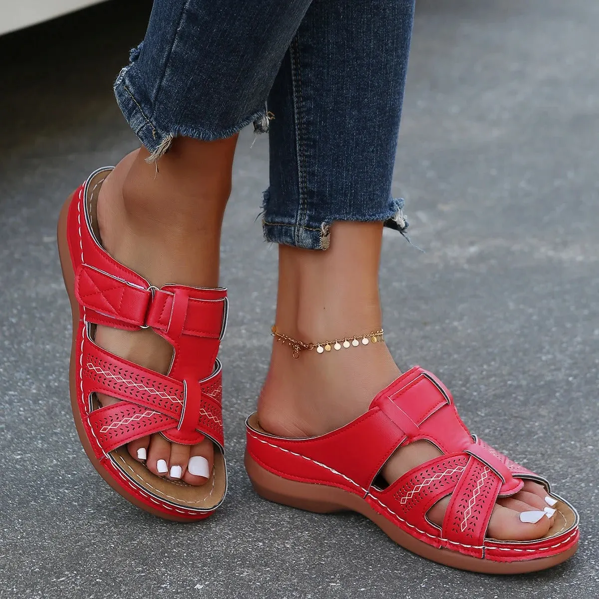 Orthopedic Leather Sandals with Adjustable Buckle and Non-slip Sole