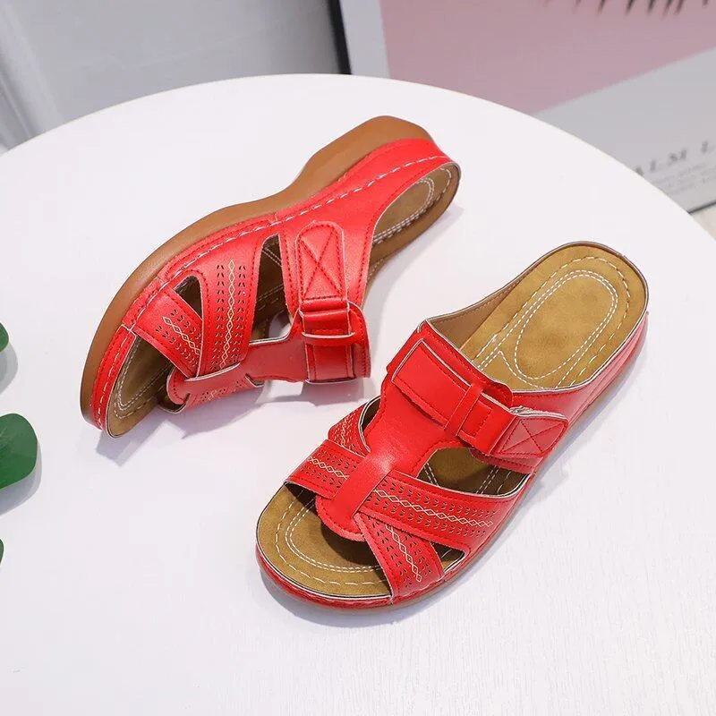 Orthopedic Leather Sandals with Adjustable Buckle and Non-slip Sole